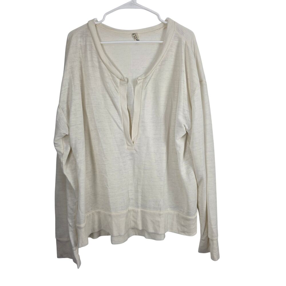Intimately Free People Deep V Long Sleeve Top L Womens Thumb Holes Flowy Comfort